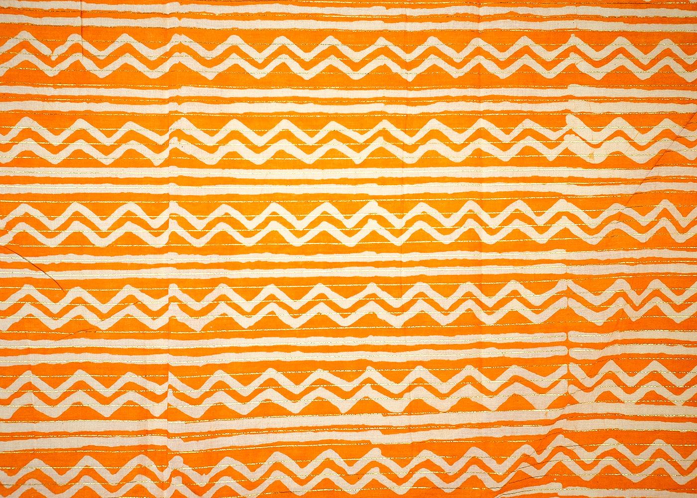 Yellow Printed Cotton Fabric with All Over Batik Print Stripes and Lurex Thread Work 13806