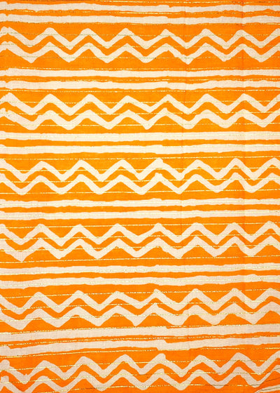 Yellow Printed Cotton Fabric with All Over Batik Print Stripes and Lurex Thread Work 13806