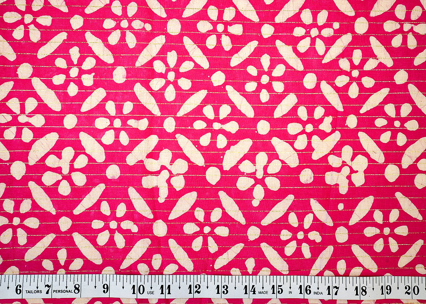 Pink Printed Cotton Fabric with All Over Batik Print Motif and Lurex Thread Work 13807