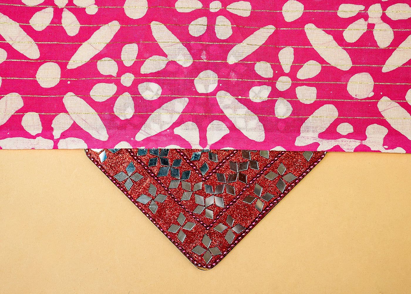 Pink Printed Cotton Fabric with All Over Batik Print Motif and Lurex Thread Work 13807