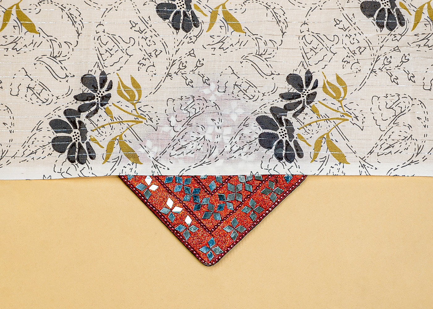 Off White Cambric Cotton Fabric with Allover Flower Print 13813