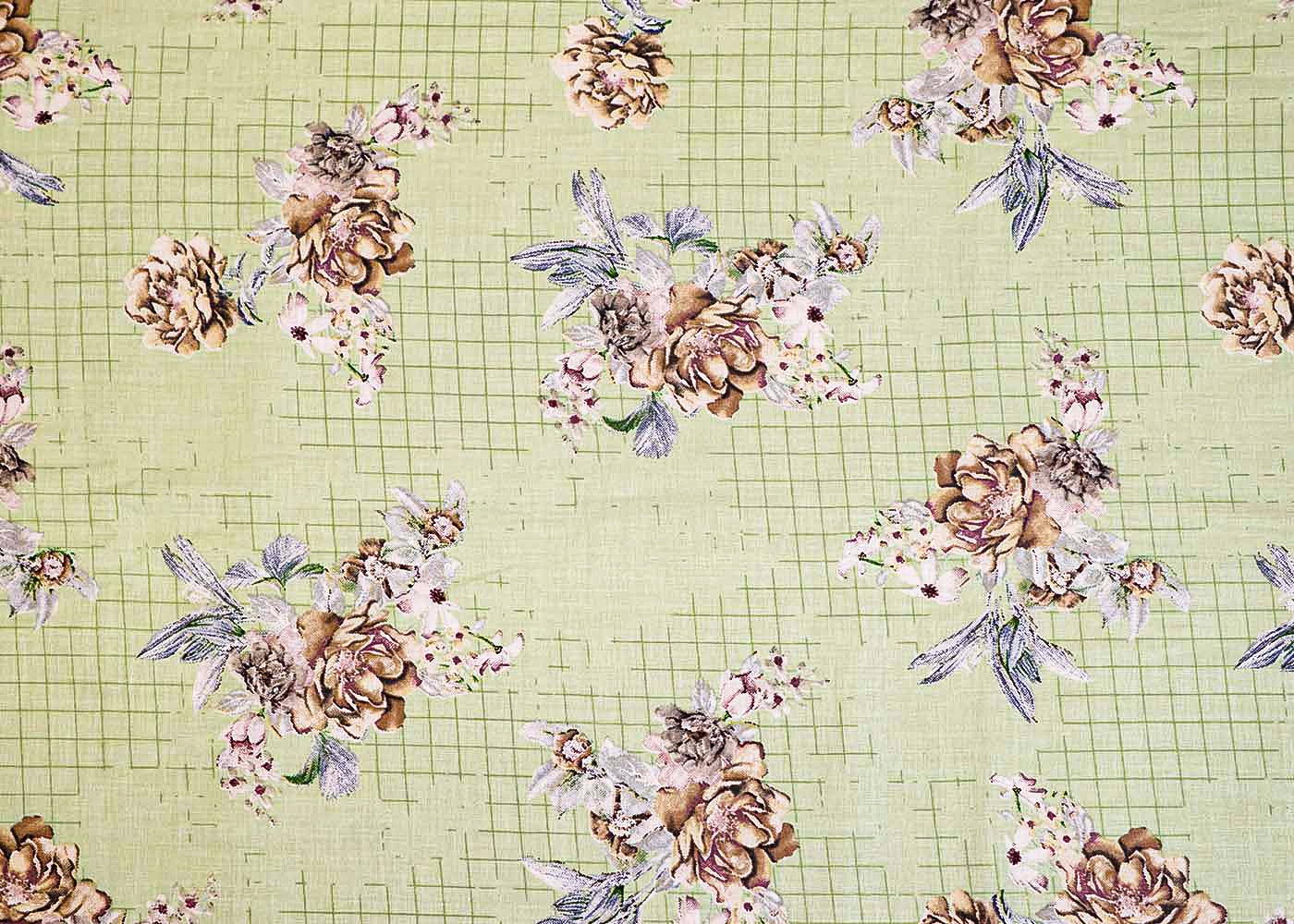 Pista Green Printed Cotton Fabric with Allover Flower Motifs 13815