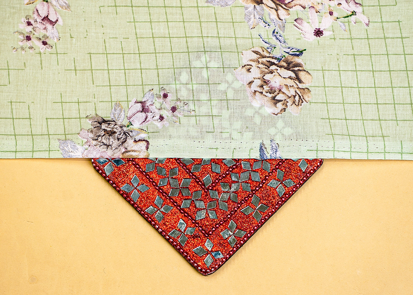 Pista Green Printed Cotton Fabric with Allover Flower Motifs 13815