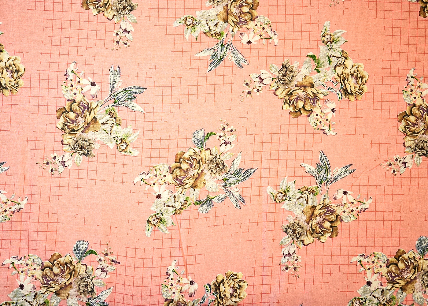 peach Cotton Fabric with Allover Floral Motifs 13816
