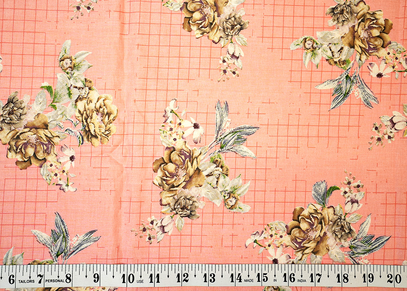 peach Cotton Fabric with Allover Floral Motifs 13816