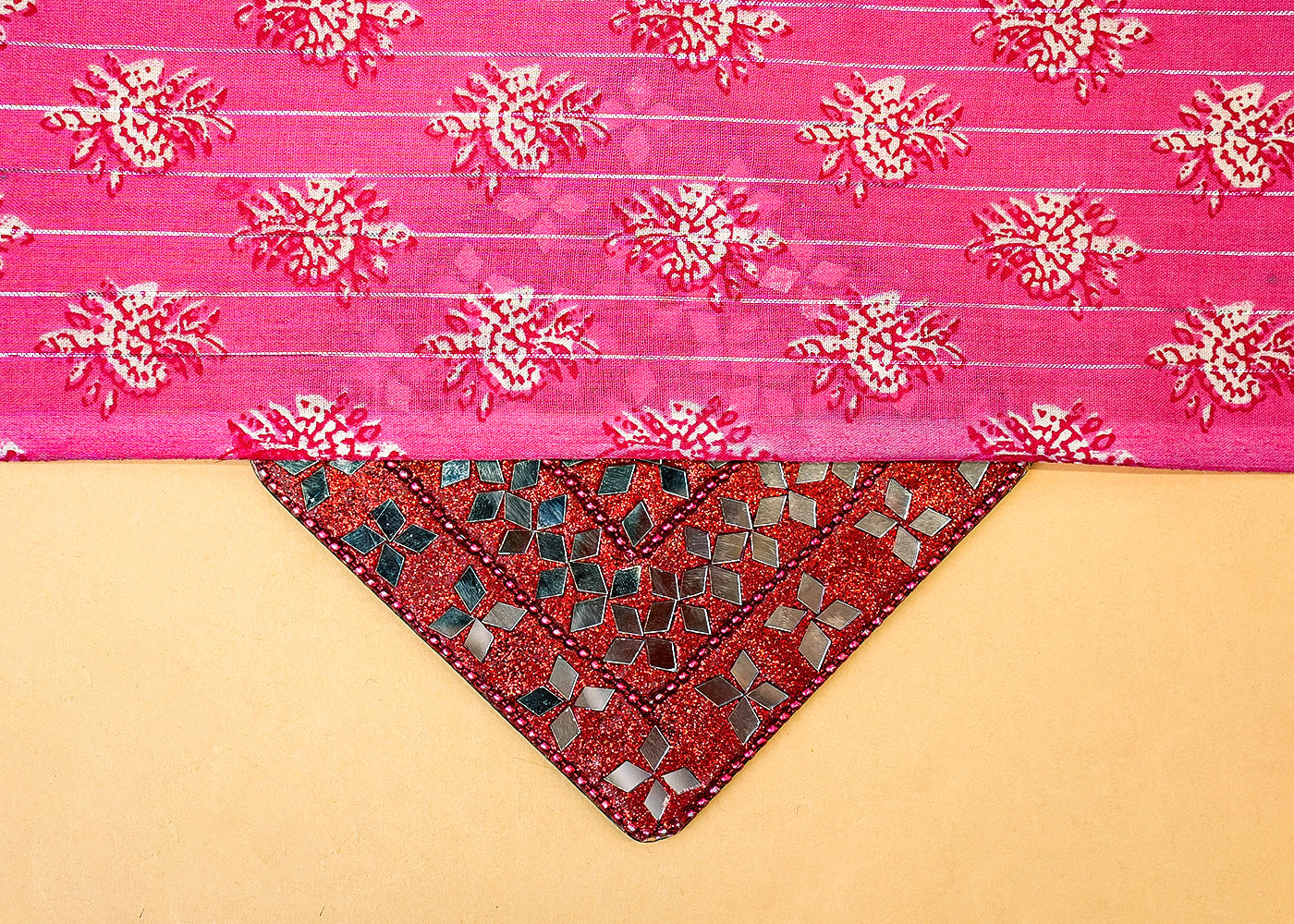 Pink Cotton Fabric with Traditional Pattern and Lurex Thread Work 13817