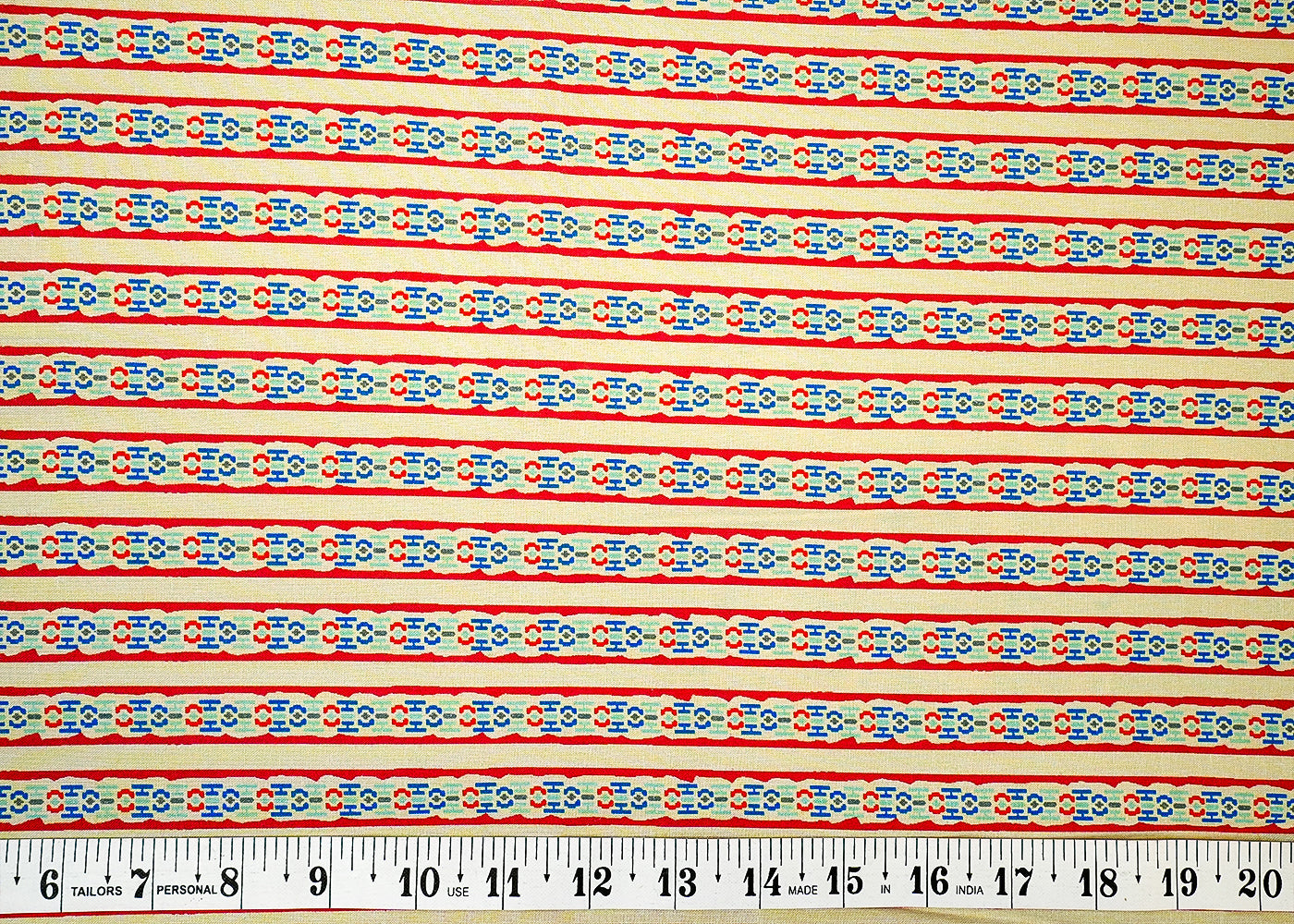 Beige Cotton Fabric with Alternate Stripes Print 13822
