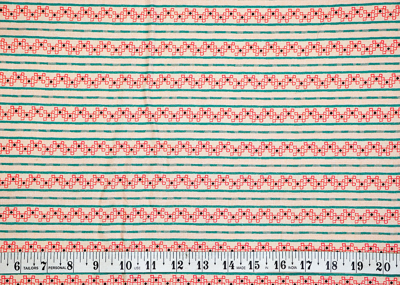 Light Beige Cotton Fabric with Alternate Stripes Print 13823