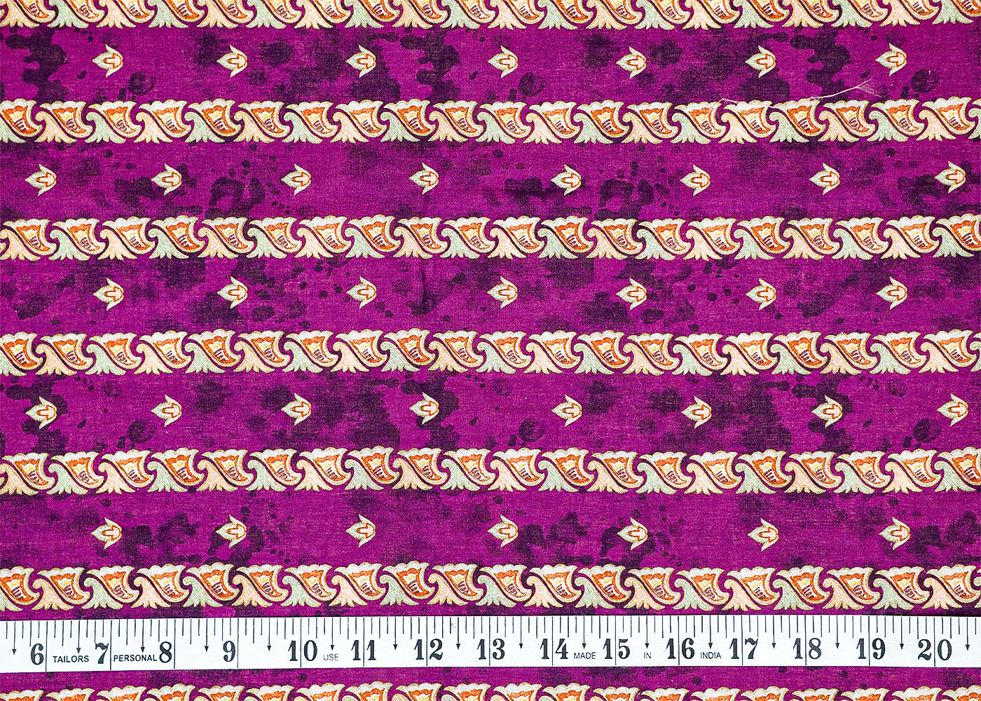 Purple Cotton Fabric with Alternate Stripes and Small Butis 13824