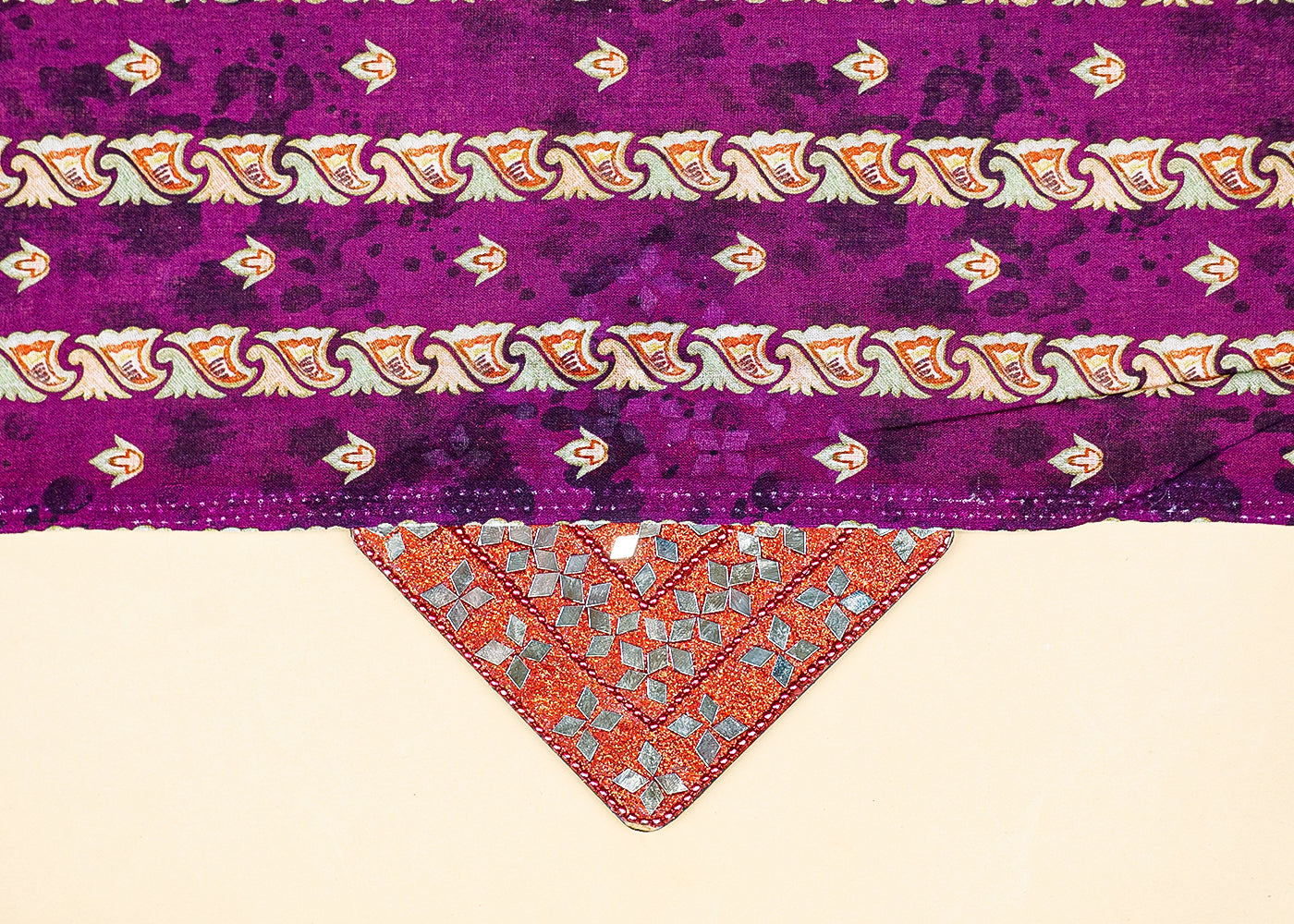 Purple Cotton Fabric with Alternate Stripes and Small Butis 13824