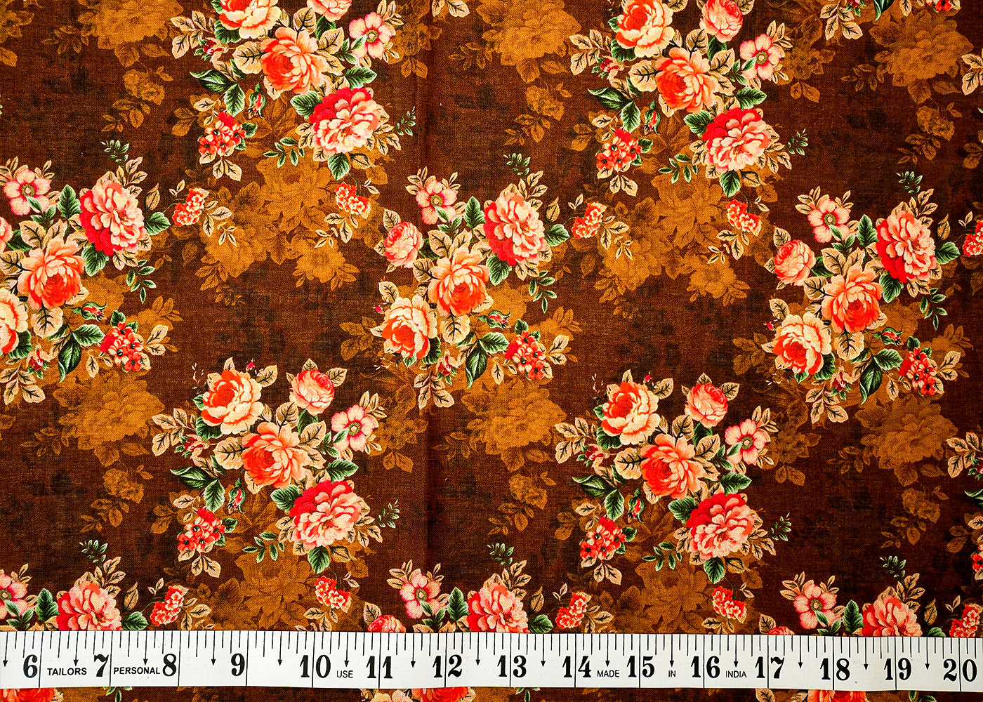 Brown Cotton Fabric with Allover Floral Motifs 13828