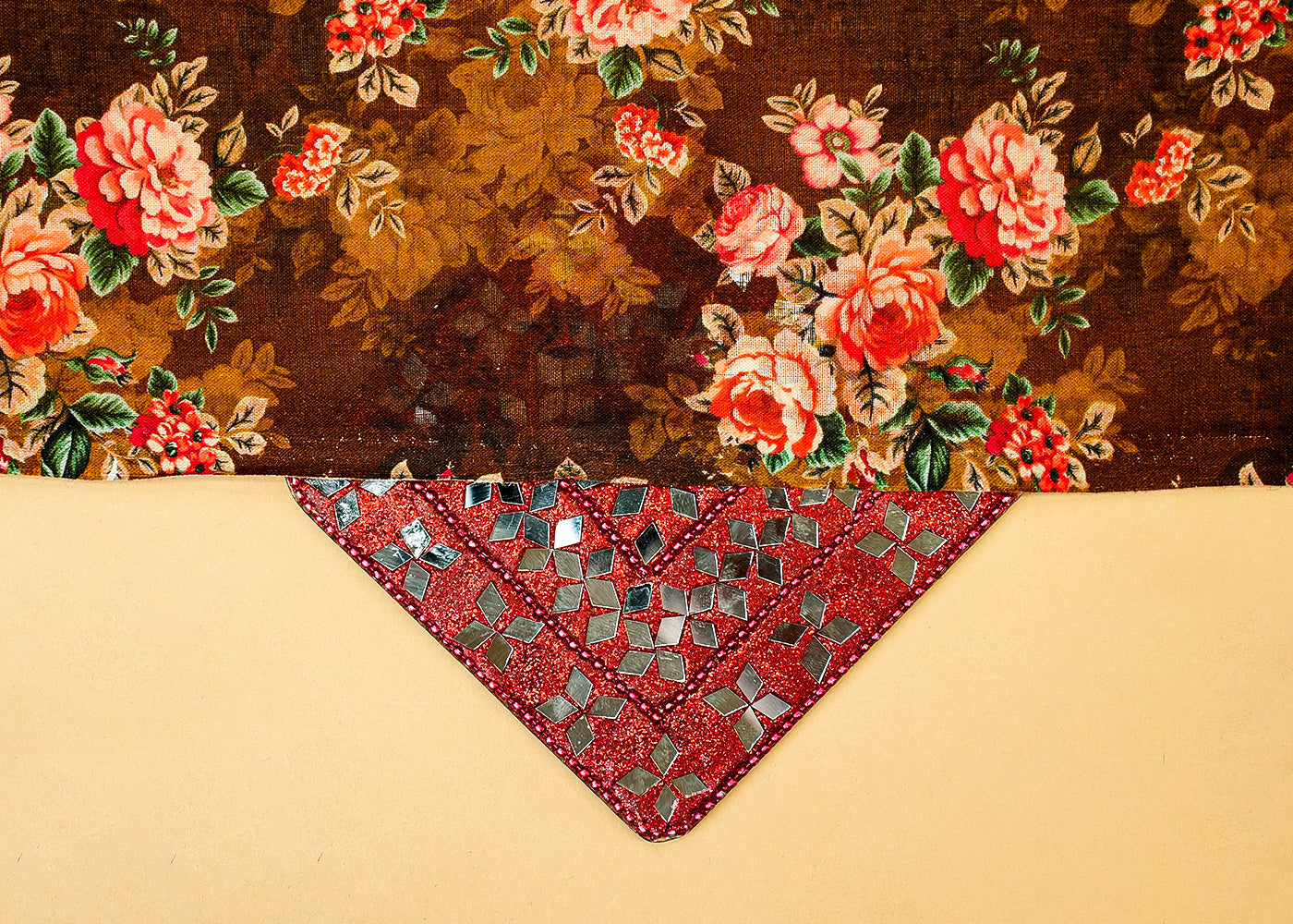 Brown Cotton Fabric with Allover Floral Motifs 13828