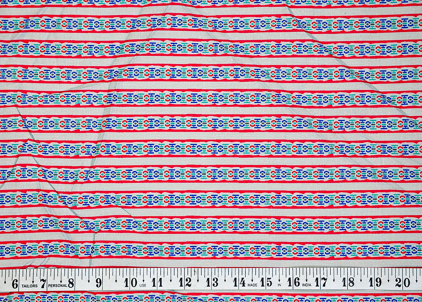 Grey And Blue Cotton Fabric with Alternate Stripes Print 13832