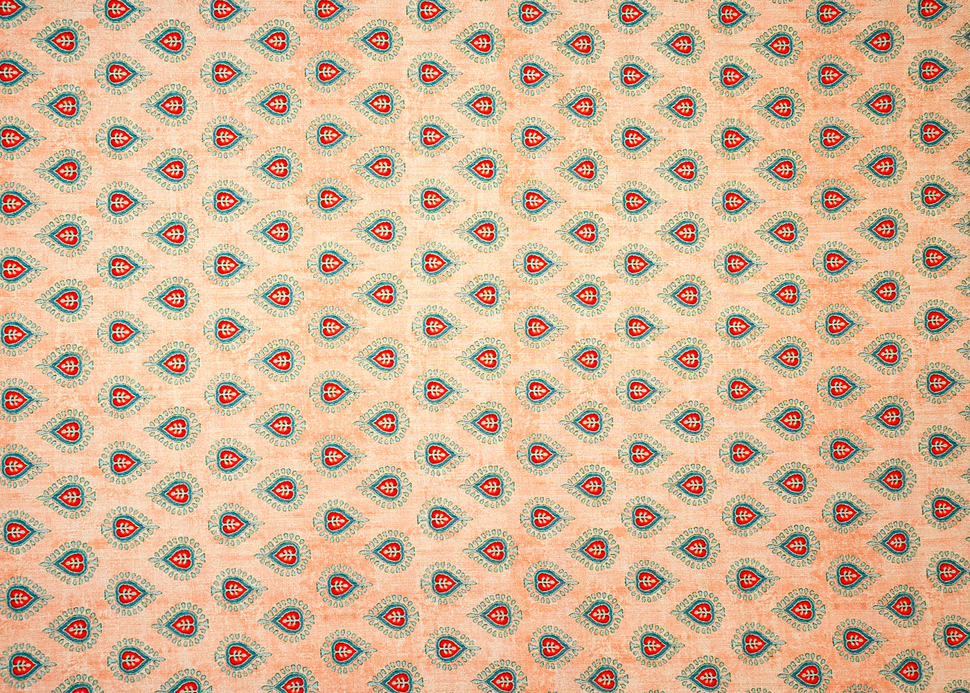 Peach Cotton Fabric with Allover Heart-Shaped Leaf Motif 13847