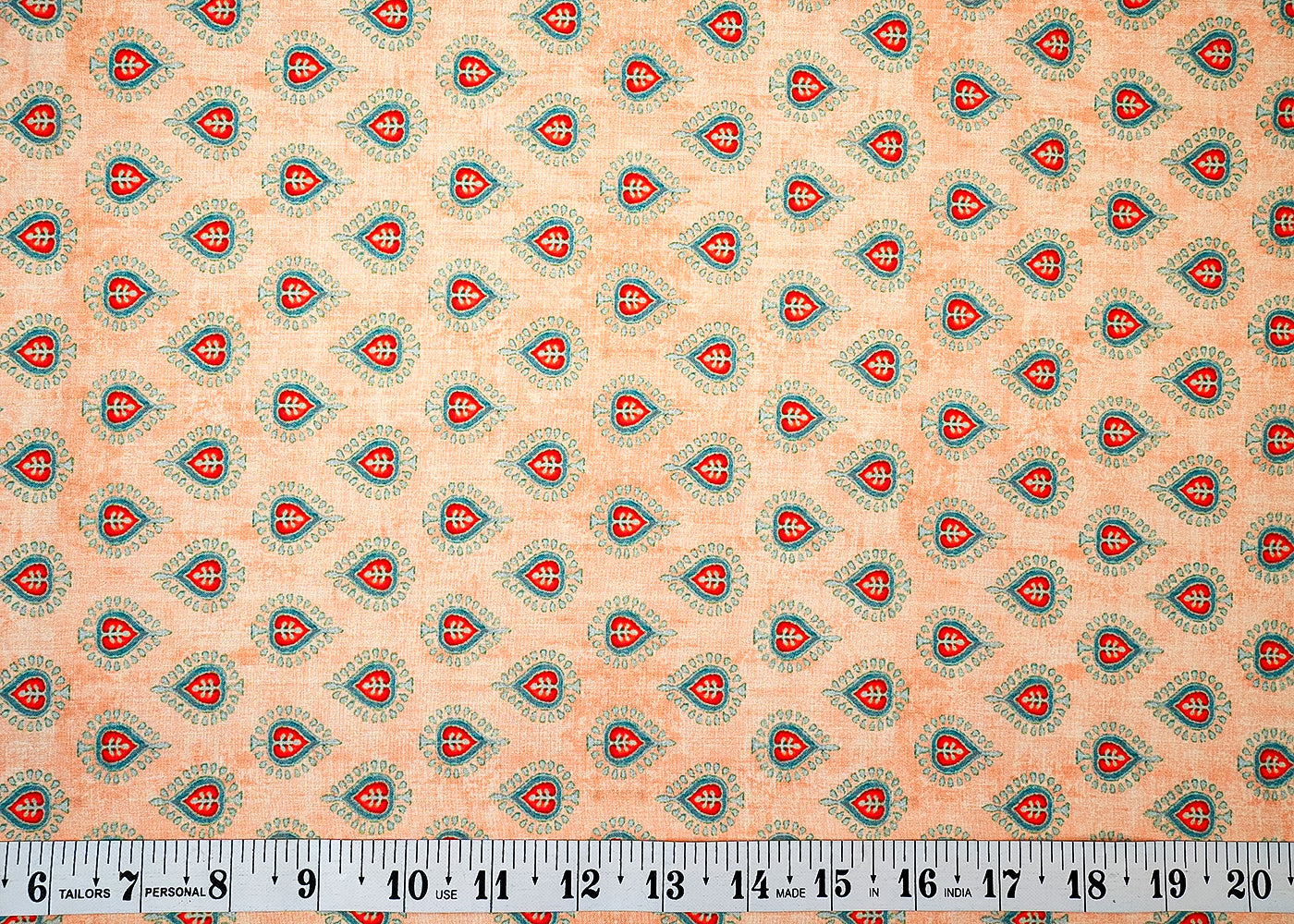 Peach Cotton Fabric with Allover Heart-Shaped Leaf Motif 13847