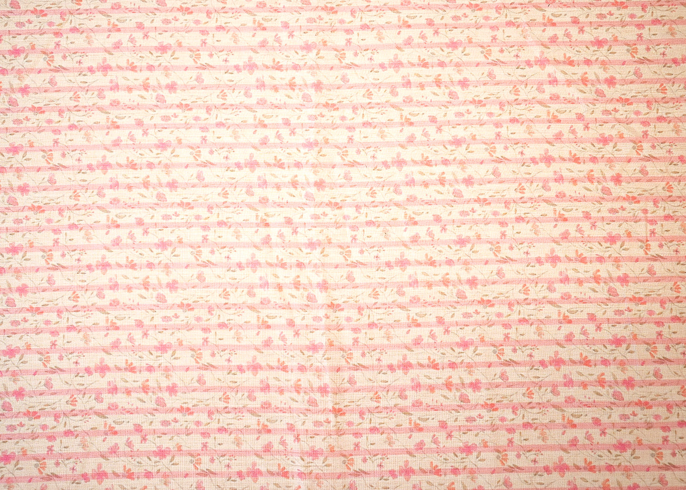 Pink Cotton Fabric with Floral Motifs and Stripes 13849
