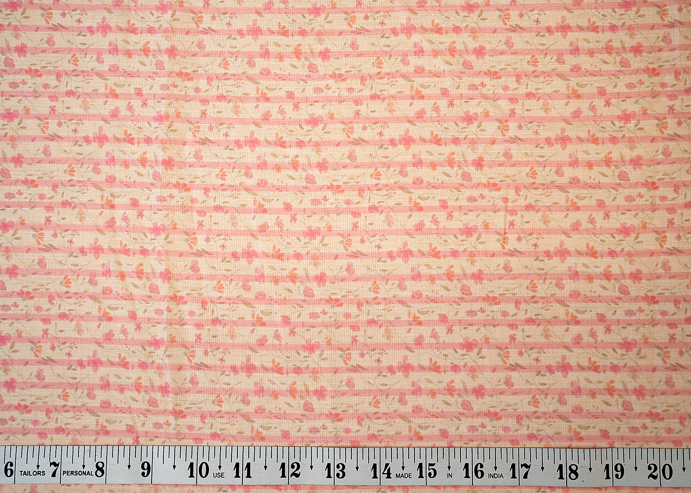 Pink Cotton Fabric with Floral Motifs and Stripes 13849