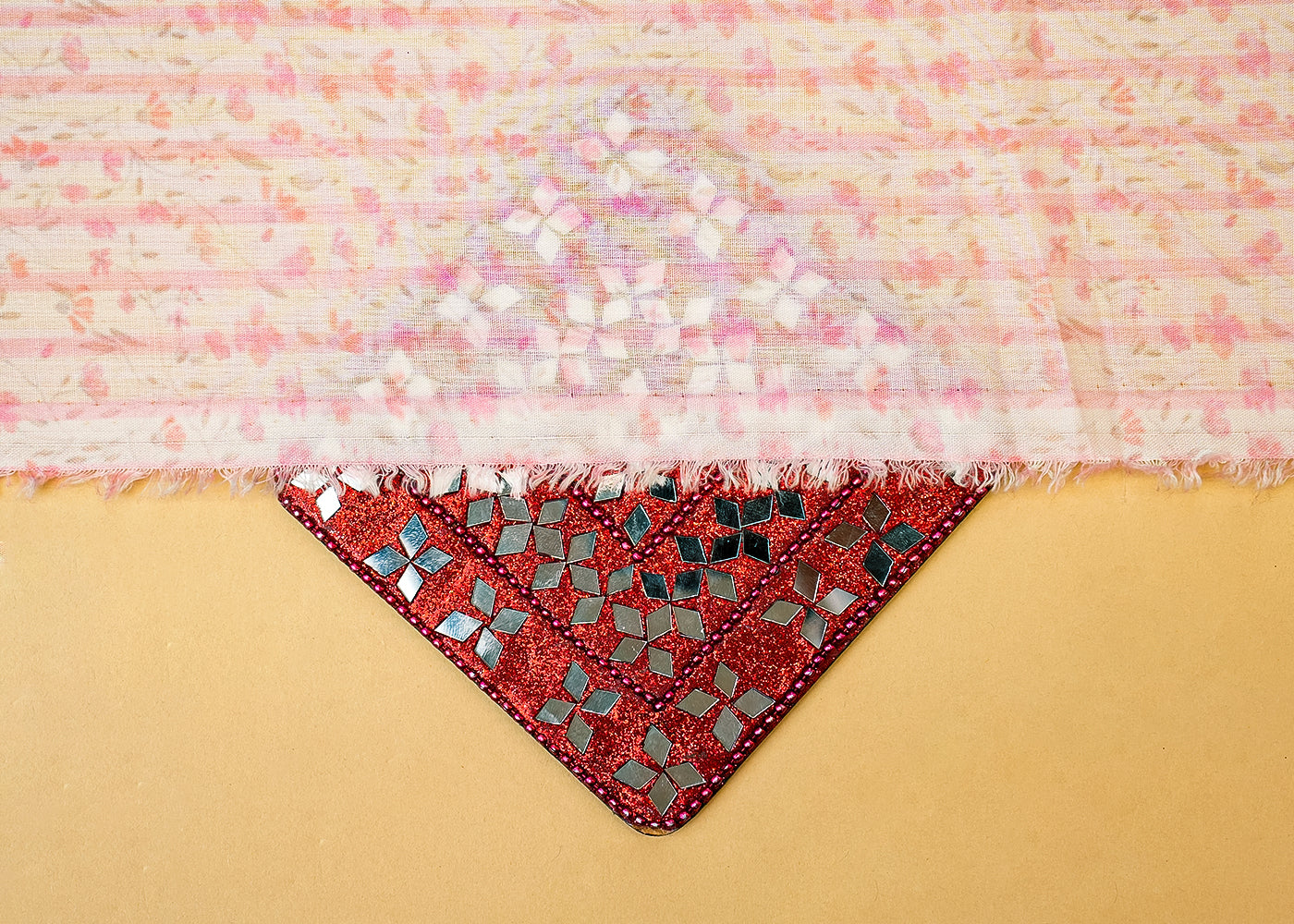 Pink Cotton Fabric with Floral Motifs and Stripes 13849