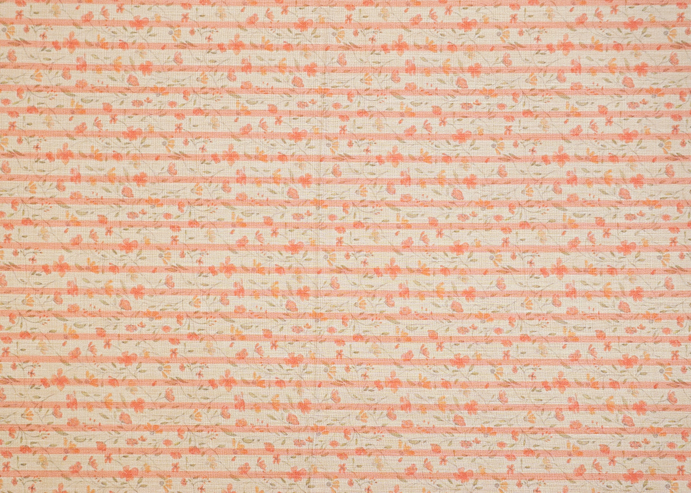 Peach Cotton Fabric with Floral Motifs and Stripes 13850