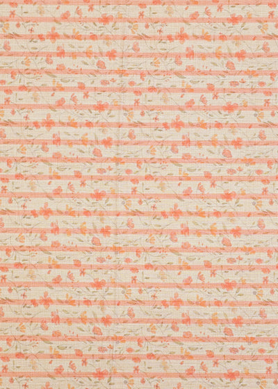 Peach Cotton Fabric with Floral Motifs and Stripes 13850