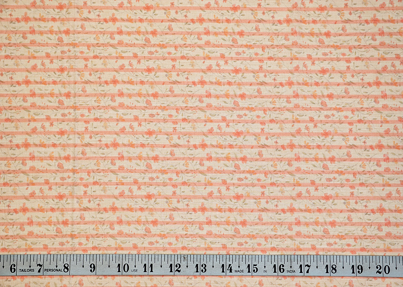 Peach Cotton Fabric with Floral Motifs and Stripes 13850