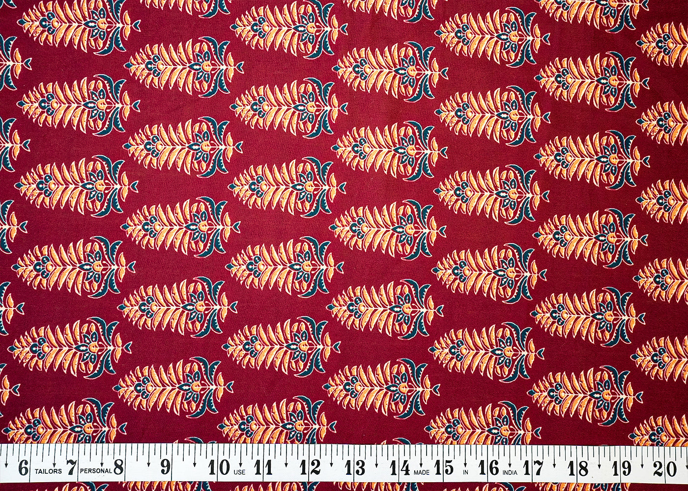 Maroon Cotton Fabric with Allover Leaf Motifs 13851