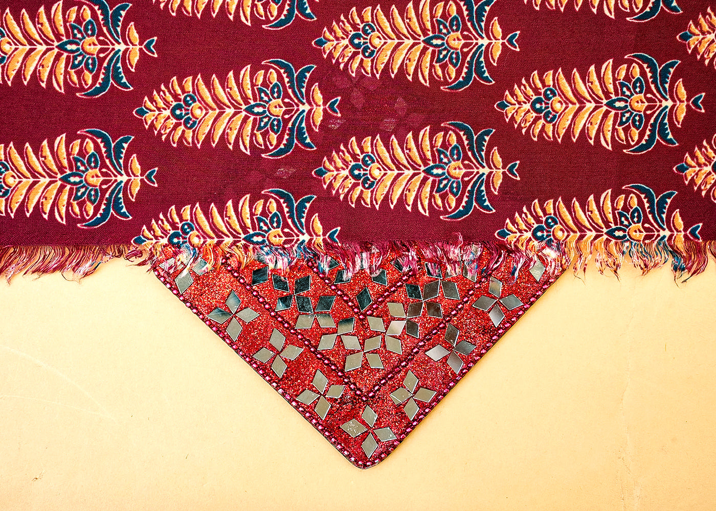 Maroon Cotton Fabric with Allover Leaf Motifs 13851