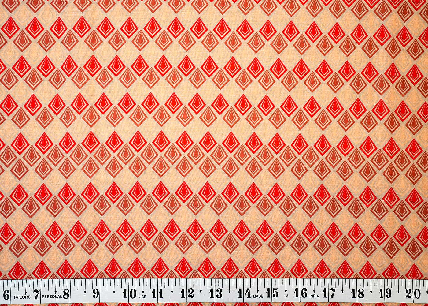Beige Cotton Fabric with Allover Diamond Pattern 13853