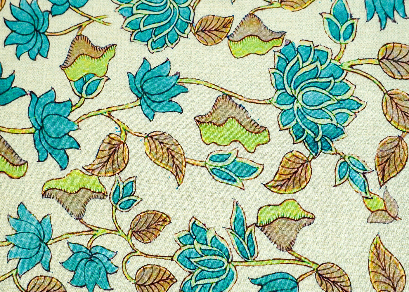 White And Blue Cotton Fabric with Allover Abstract Flower Pattern 13854