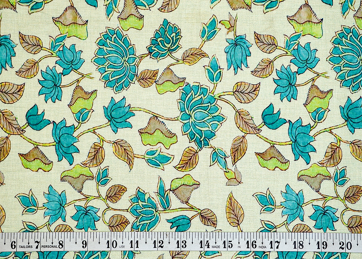 White And Blue Cotton Fabric with Allover Abstract Flower Pattern 13854