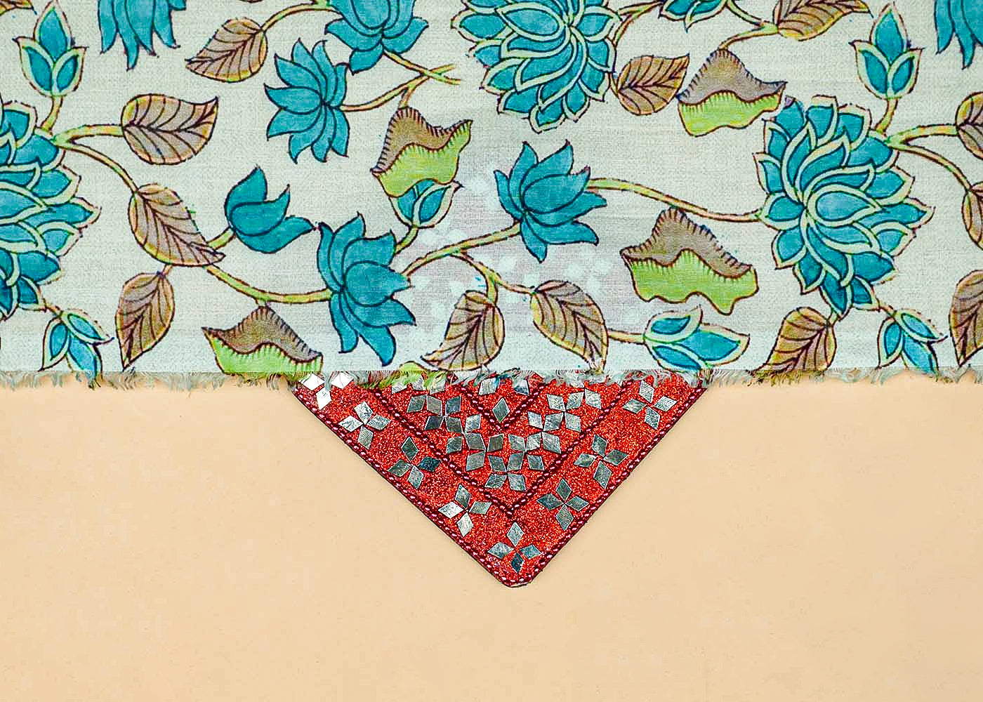 White And Blue Cotton Fabric with Allover Abstract Flower Pattern 13854