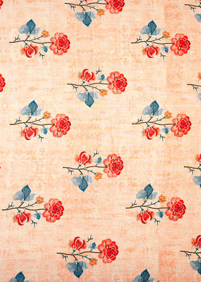 Peach Cotton Fabric with Allover Floral Motifs 13863