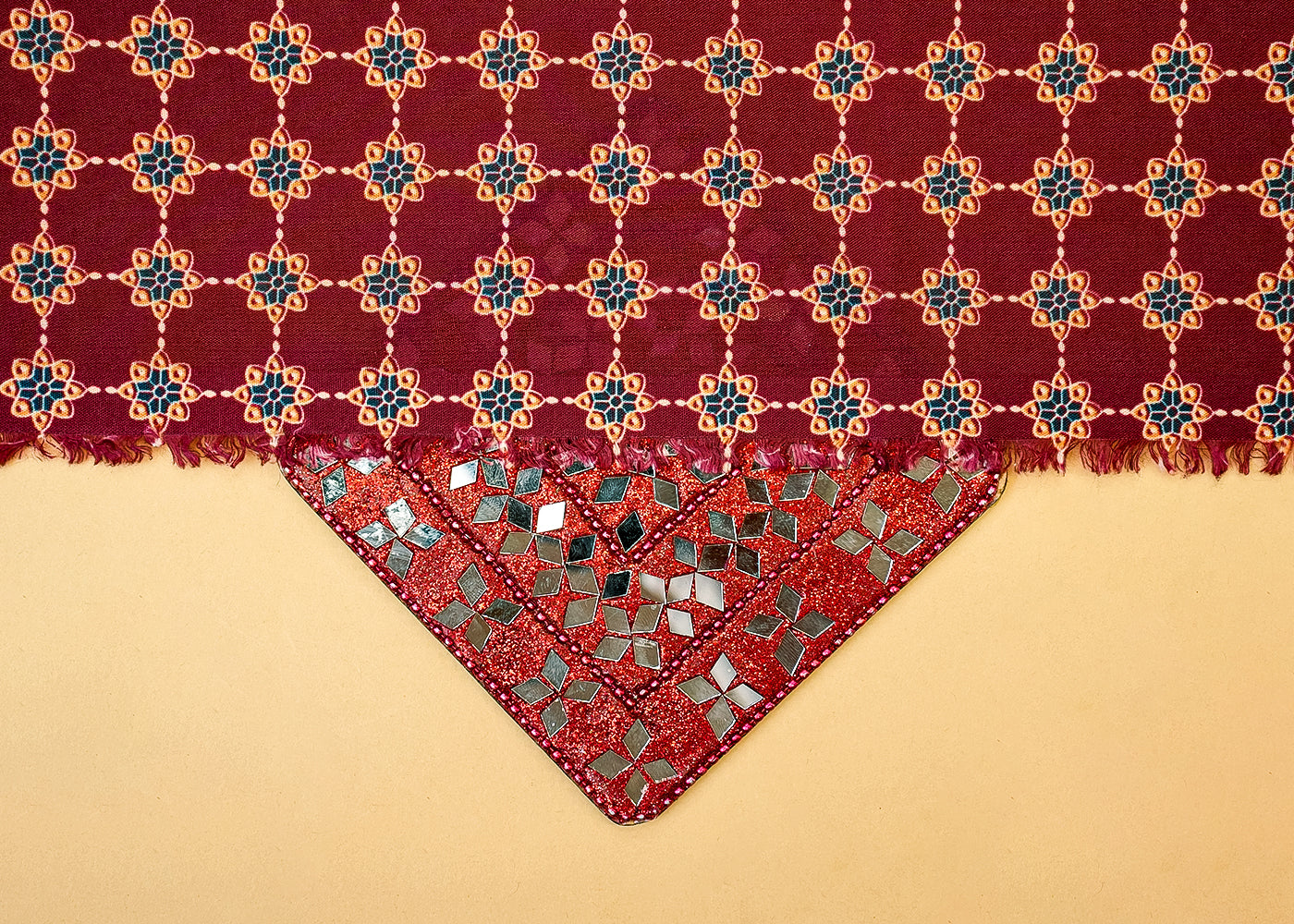 Maroon Cotton Fabric with Allover Jaal Pattern 13865