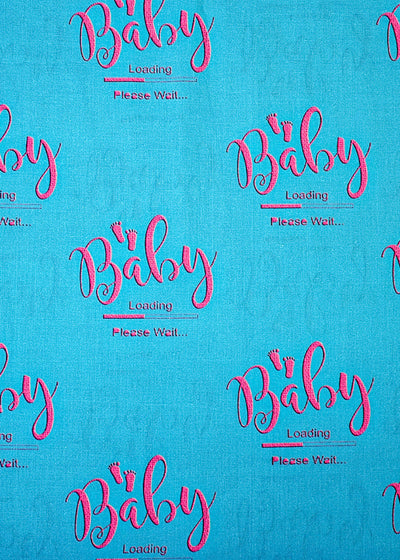 Firozi Cotton Fabric with Allover Typography Print 13879