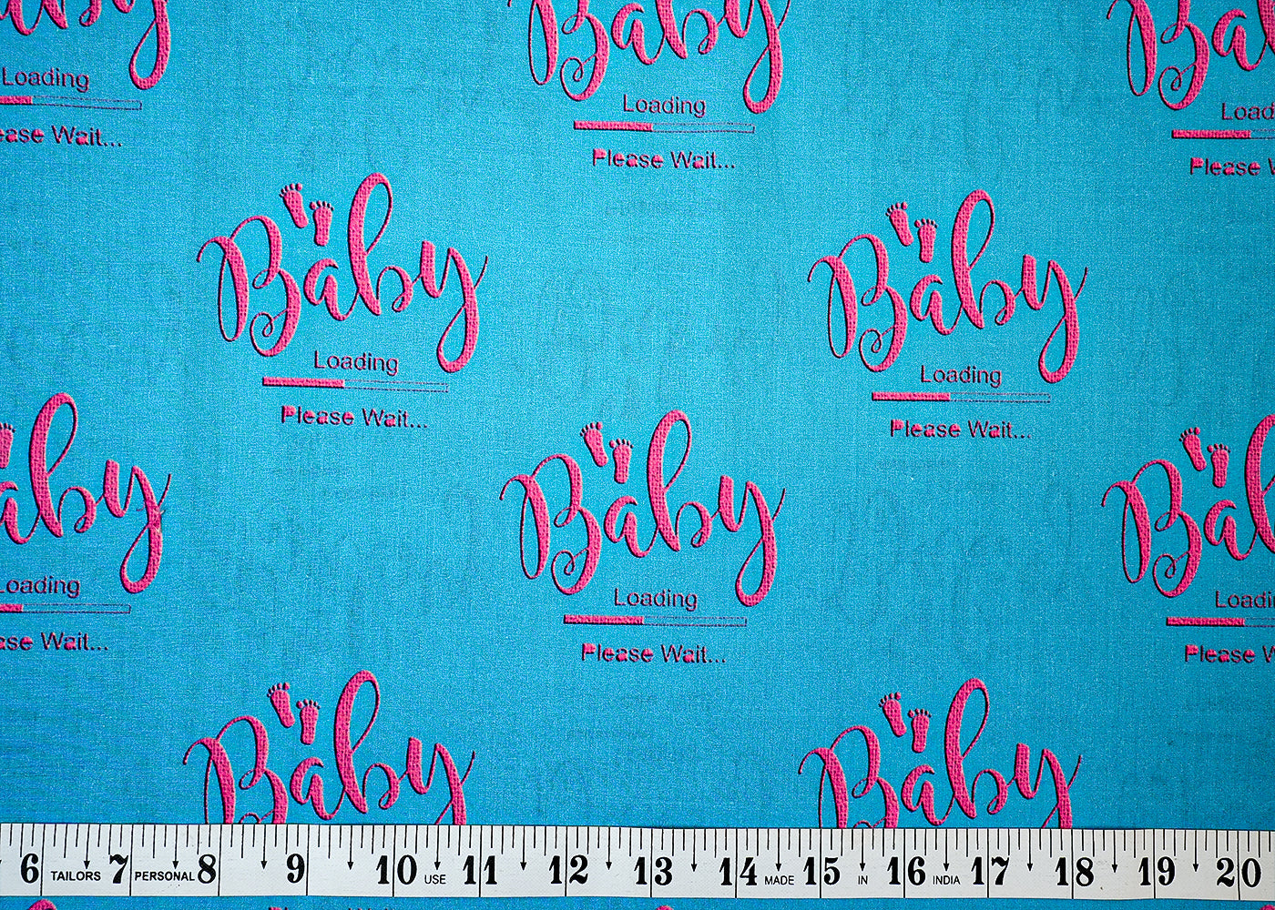 Firozi Cotton Fabric with Allover Typography Print 13879