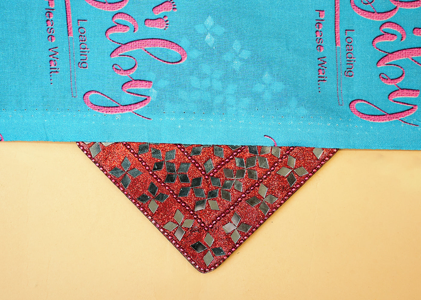 Firozi Cotton Fabric with Allover Typography Print 13879