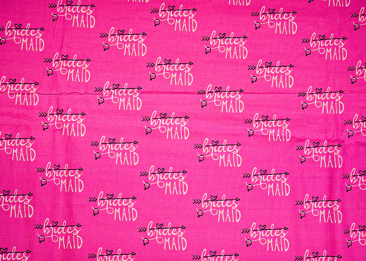 Pink Rich Cotton Fabric with Allover Typography (Bridesmaid) Print 13880