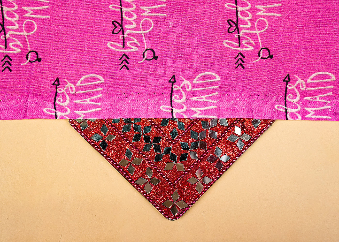 Pink Rich Cotton Fabric with Allover Typography (Bridesmaid) Print 13880