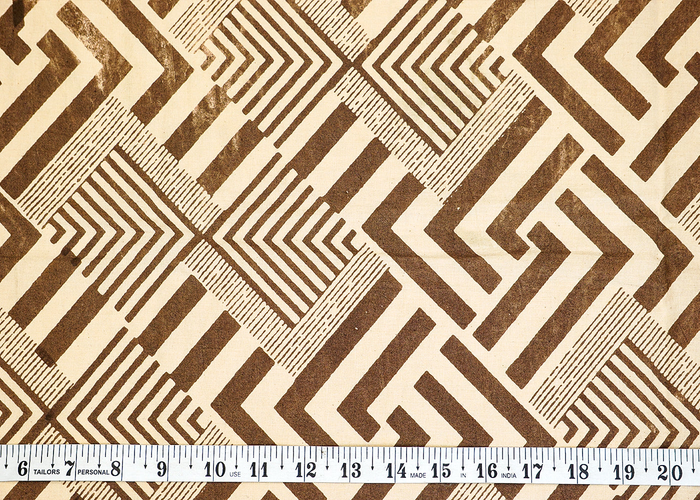 Off White Rich Cotton Fabric with Allover Zig Zag Pattern 13888