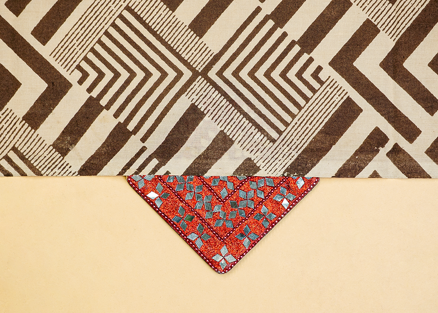 Off White Rich Cotton Fabric with Allover Zig Zag Pattern 13888