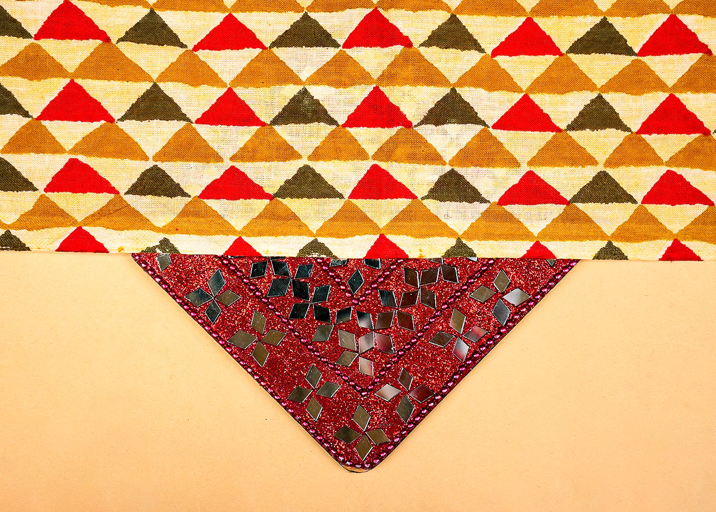 Mustard Fine Cotton Fabric with Allover Triangles Pattern 13890