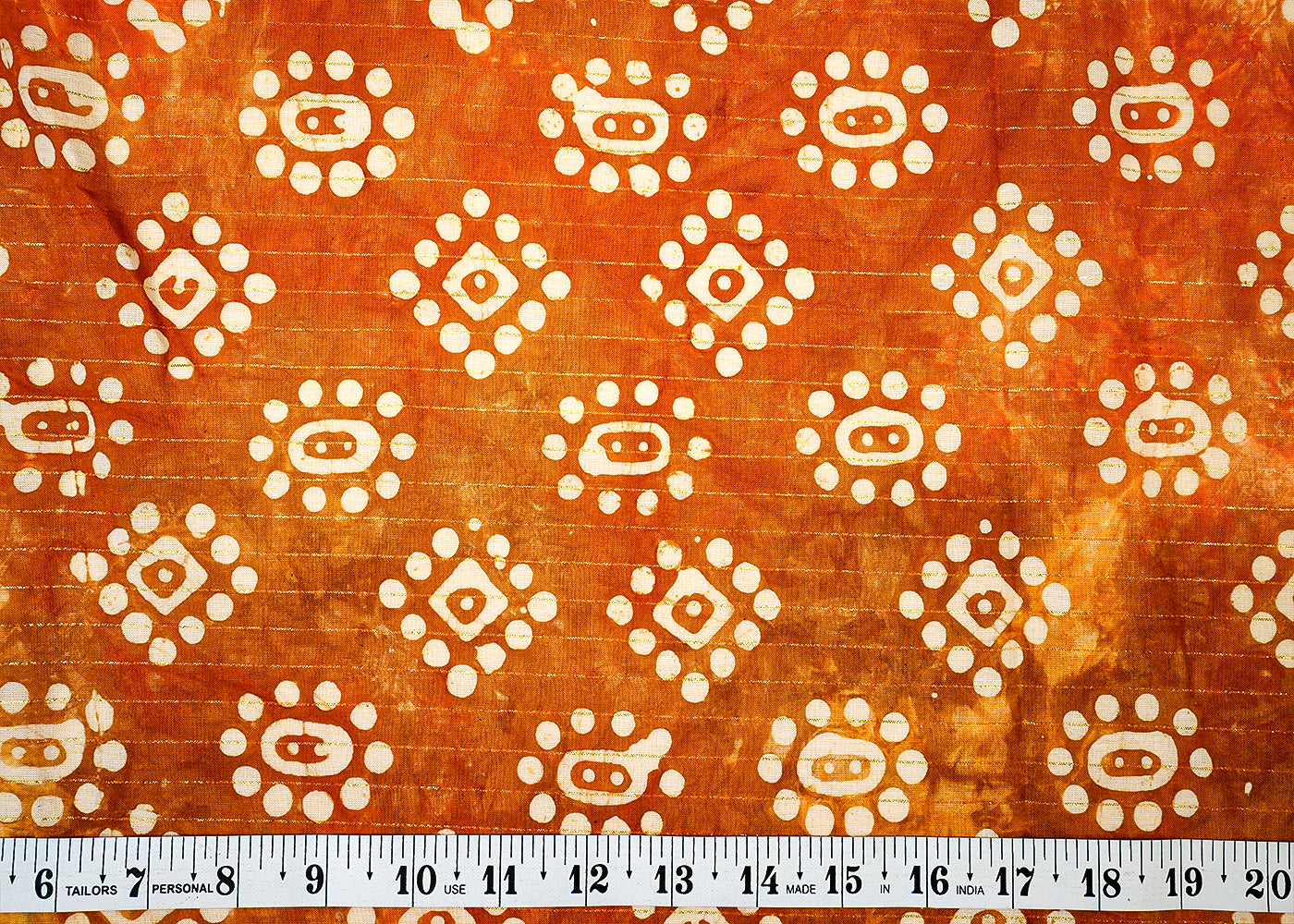 Brown Printed Cotton Fabric with All Over Batik Print Motif and Lurex Thread Work 13894