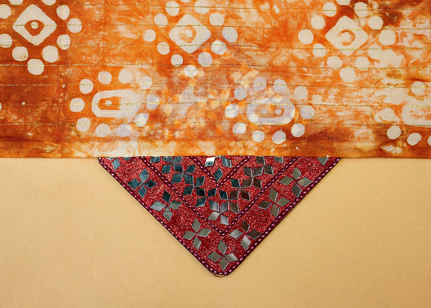 Brown Printed Cotton Fabric with All Over Batik Print Motif and Lurex Thread Work 13894