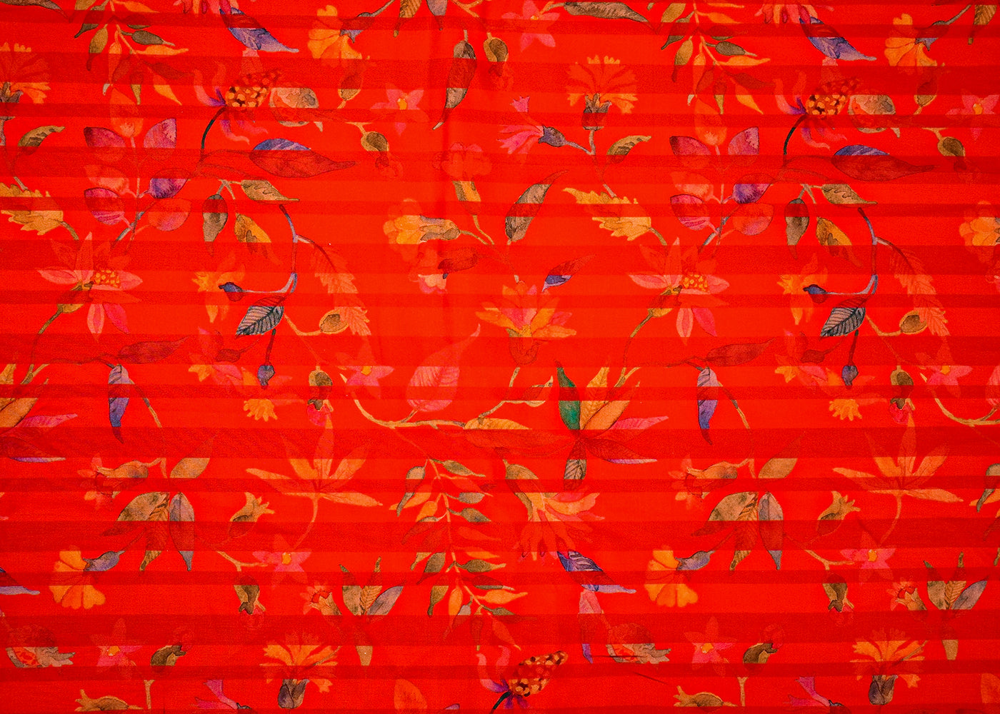 Red Cotton Silk Fabric with Allover Flower Print 13898
