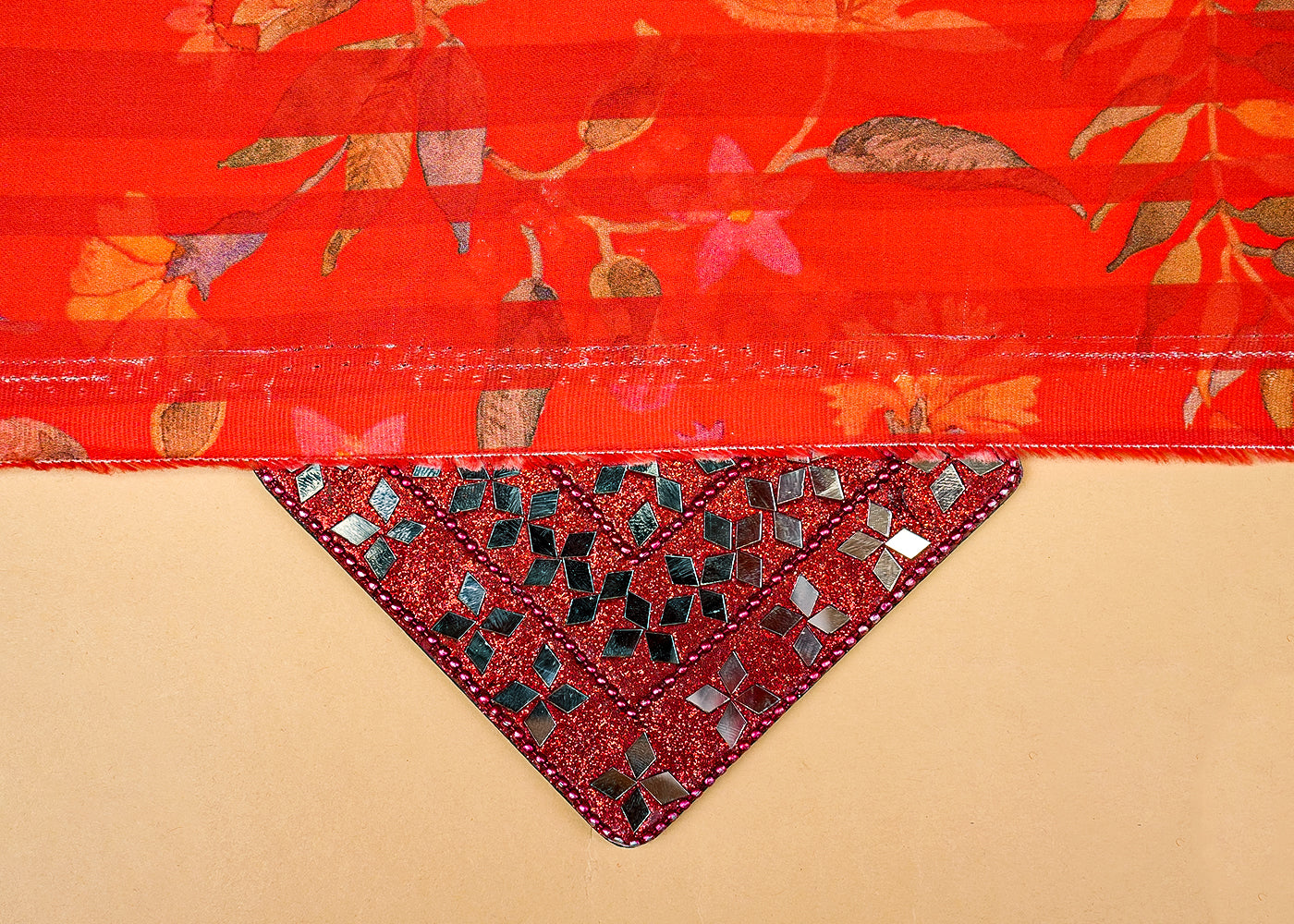 Red Cotton Silk Fabric with Allover Flower Print 13898