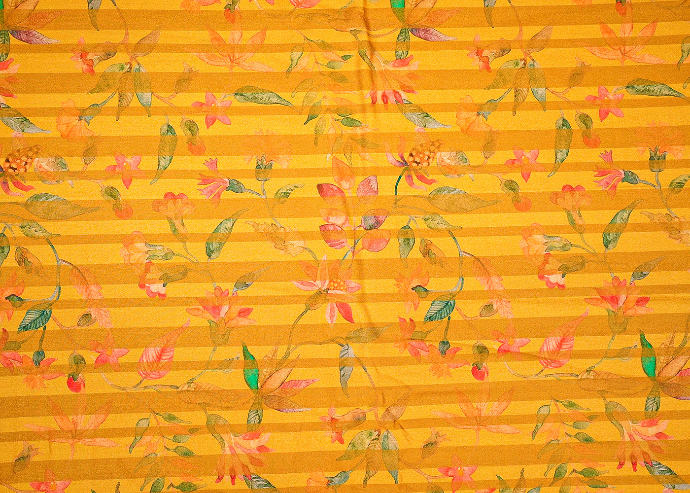 Yellow Cotton Silk Fabric with Allover Flower Print 13899