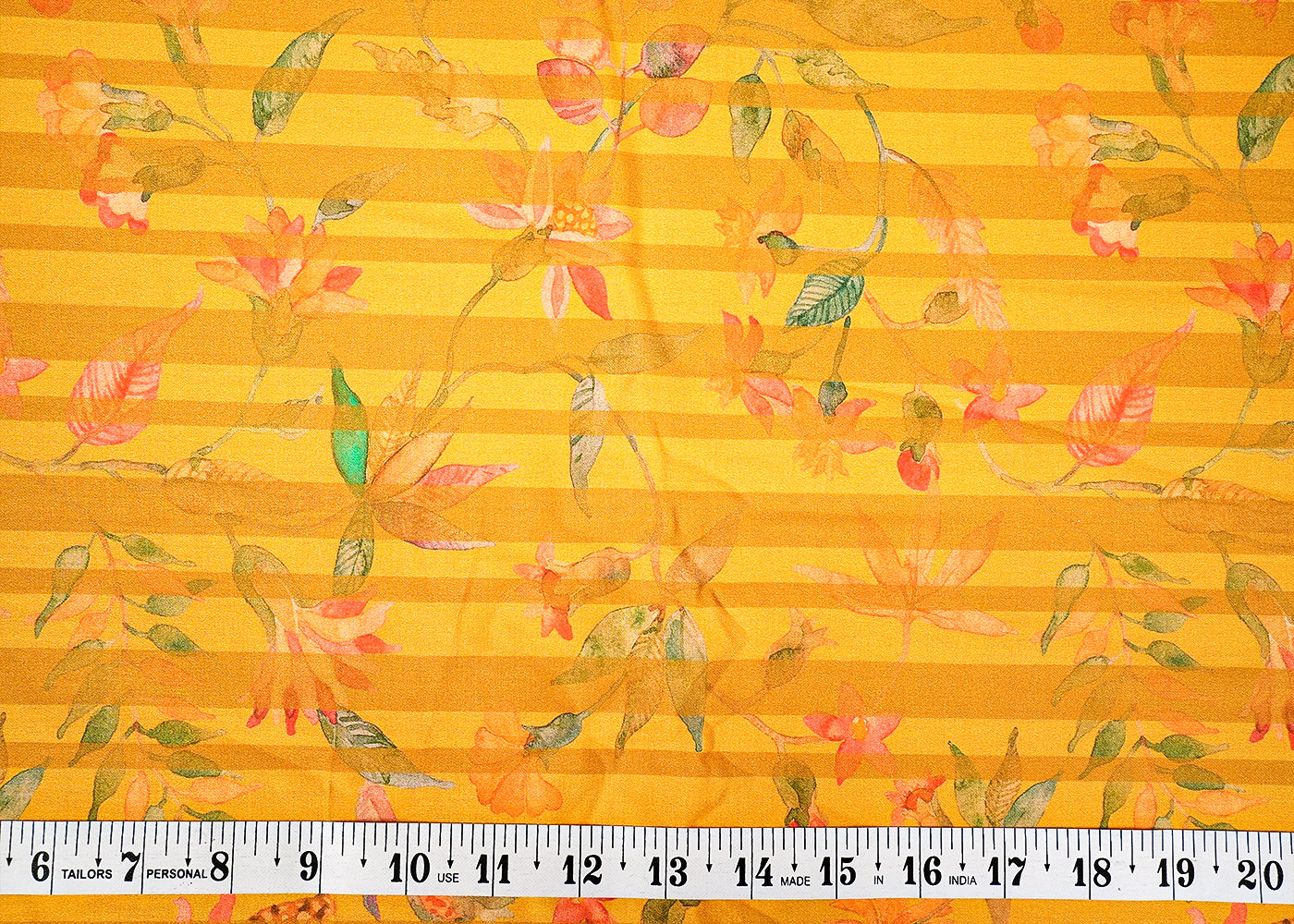 Yellow Cotton Silk Fabric with Allover Flower Print 13899