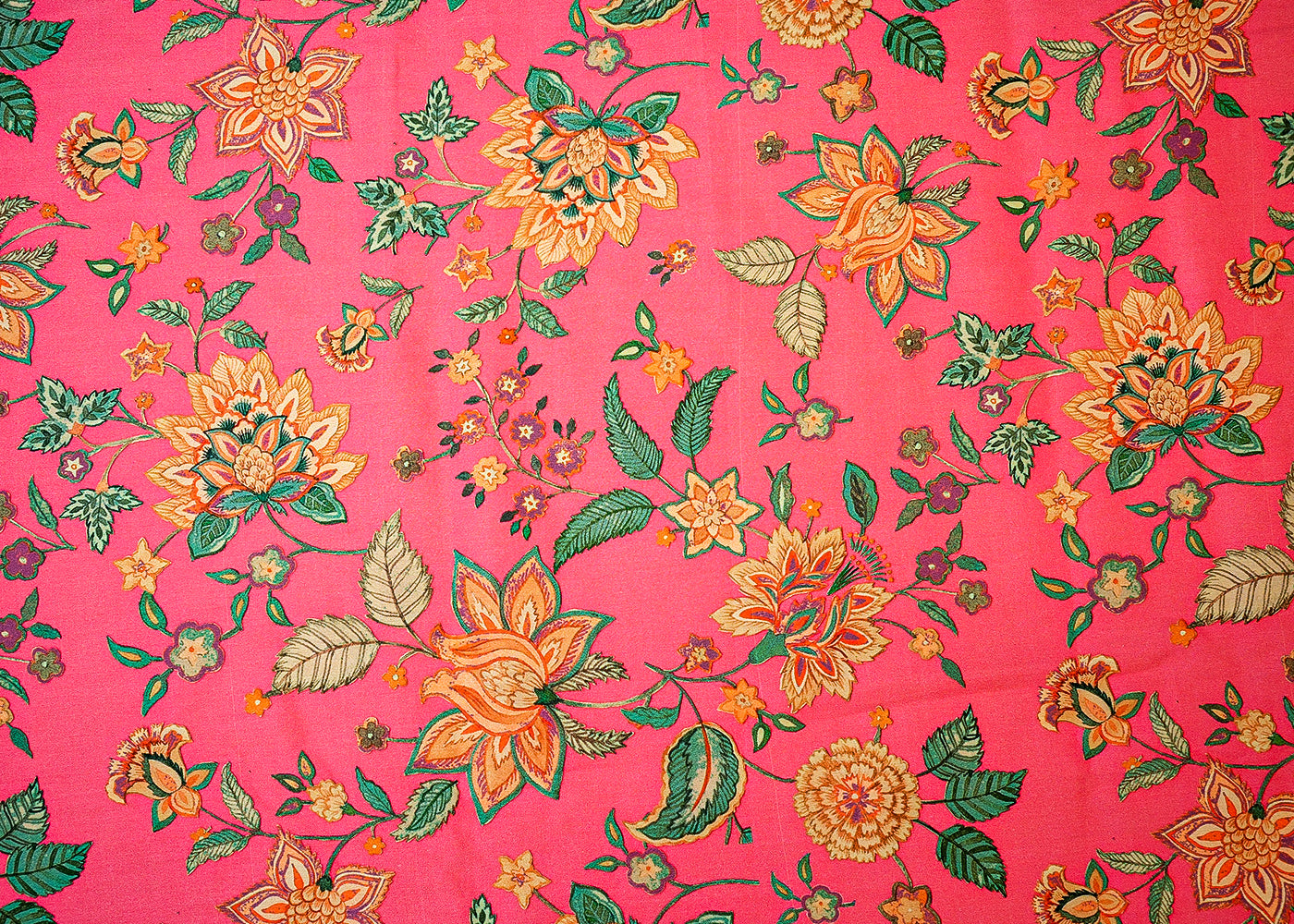 Hot Pink Printed Cotton Fabric with All Over Floral Print 13900