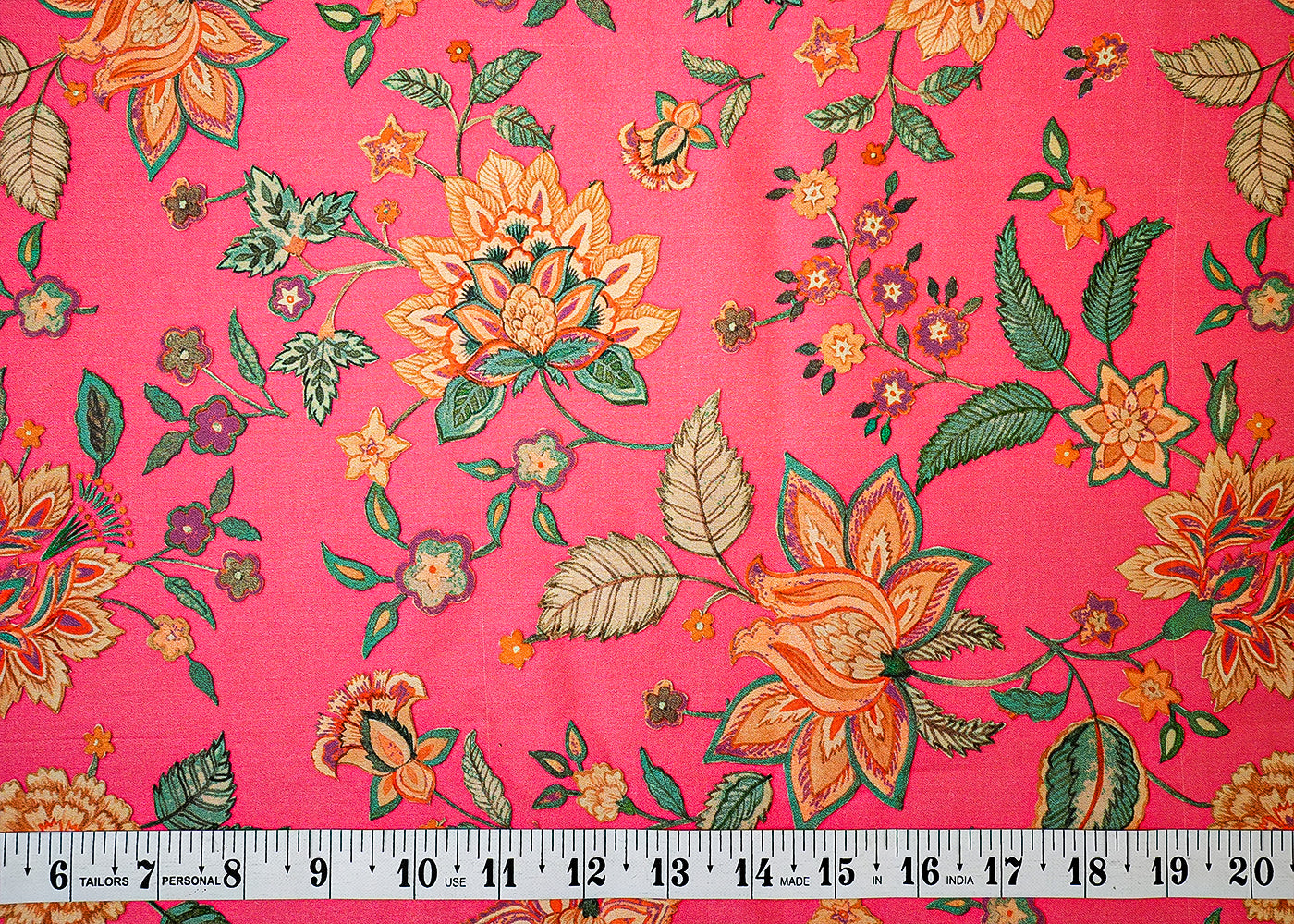 Hot Pink Printed Cotton Fabric with All Over Floral Print 13900