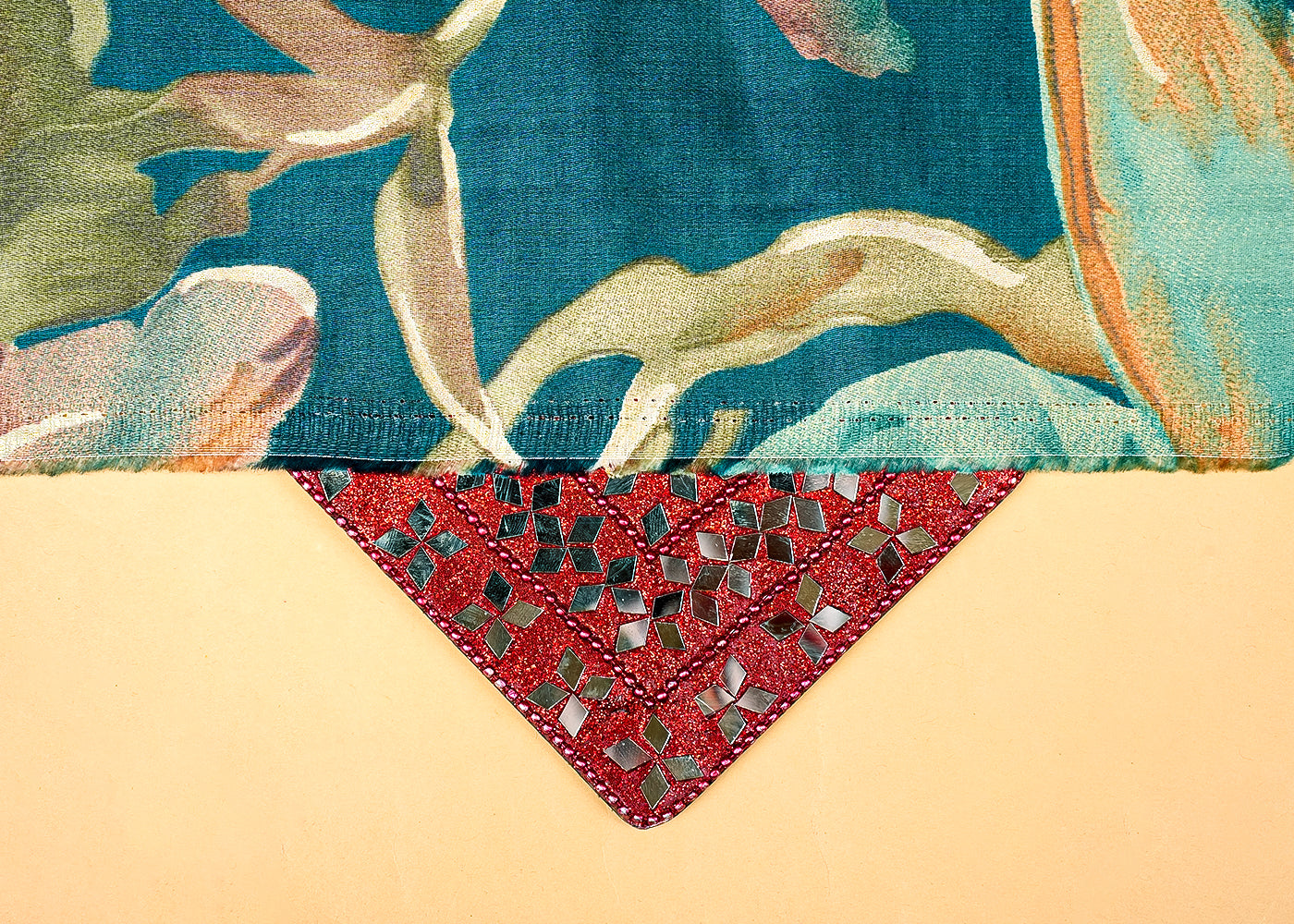 Teal Blue Glaze Cotton Fabric with Allover Big Flowers Print 13907